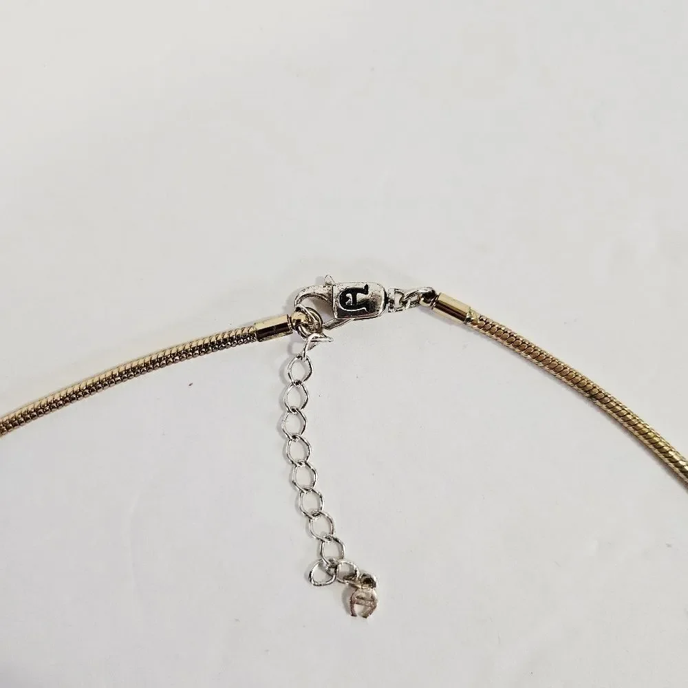 Vintage Etienne Aigner Buckle Detail Long Silver Gold Tone Statement Necklace